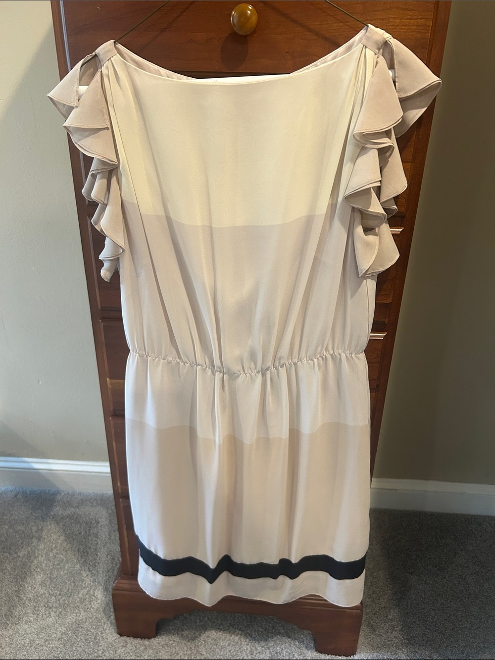 Women’s Cream Ruffle-Sleeve Dress with Black Hem